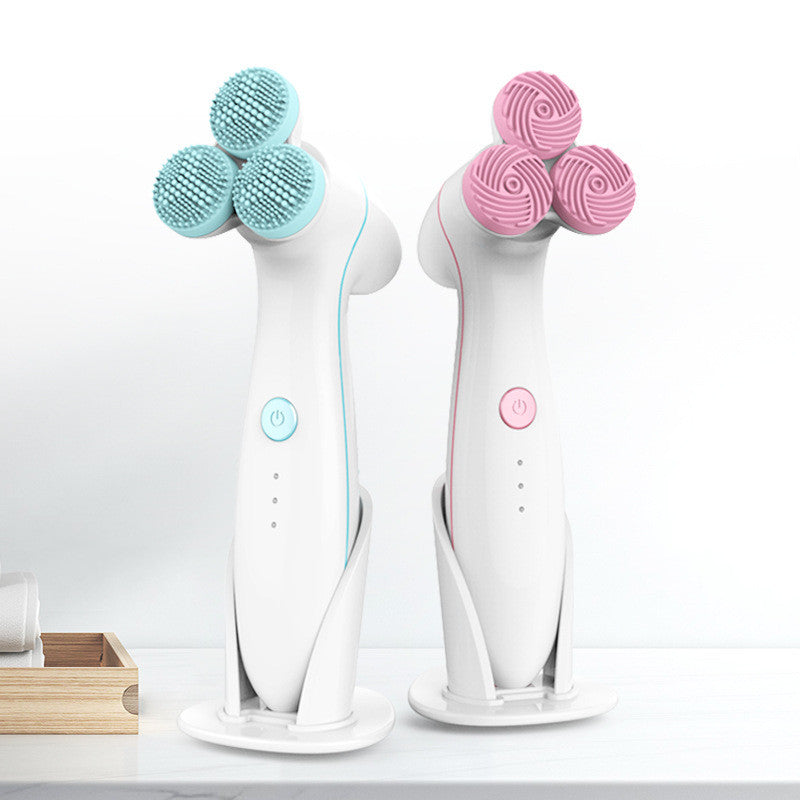 DeepGlow™ 3D facial cleansing brush in blue and pink colors, designed for effective skin cleansing and massage.